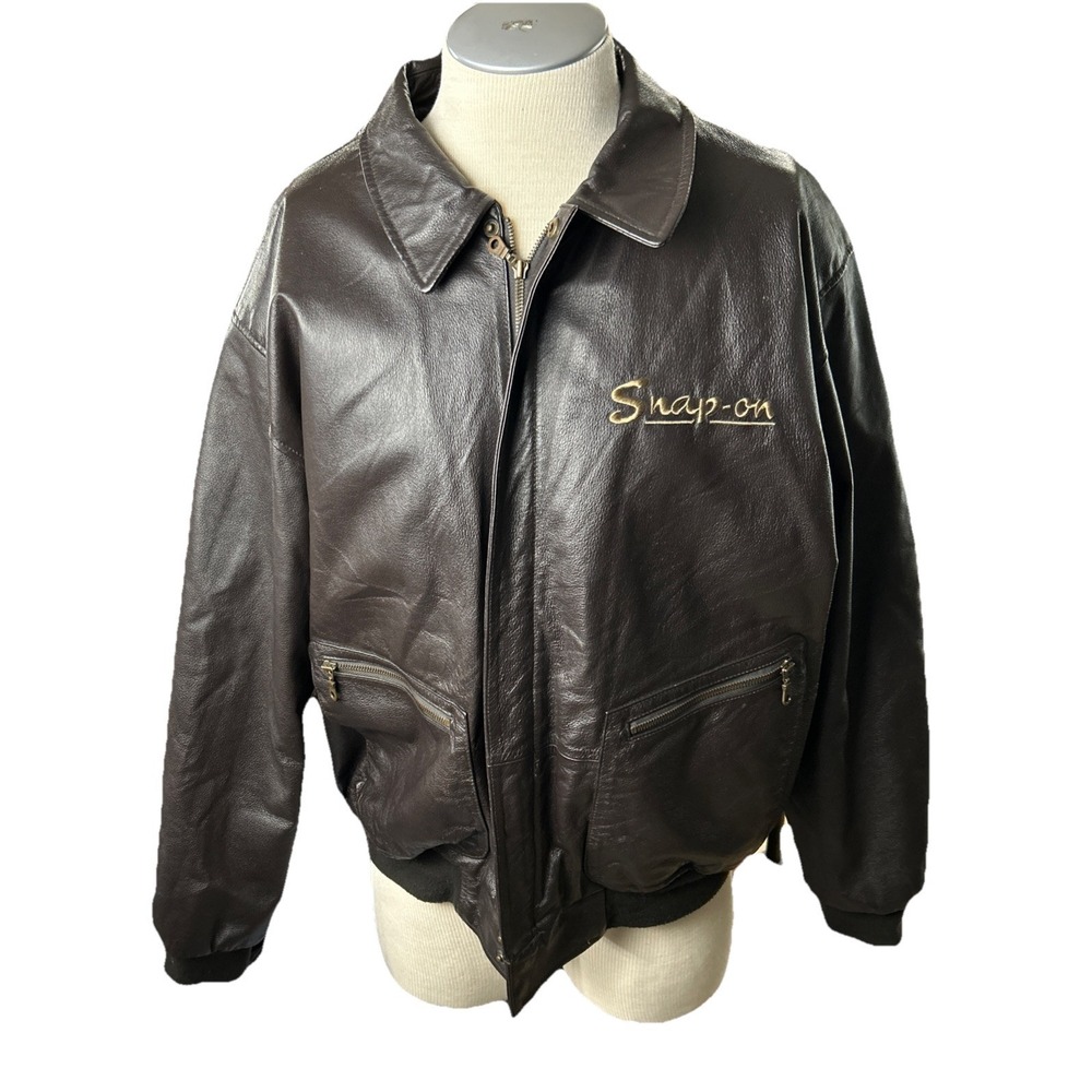 Snap On Tools Mens Leather Jacket XL Dark Brown